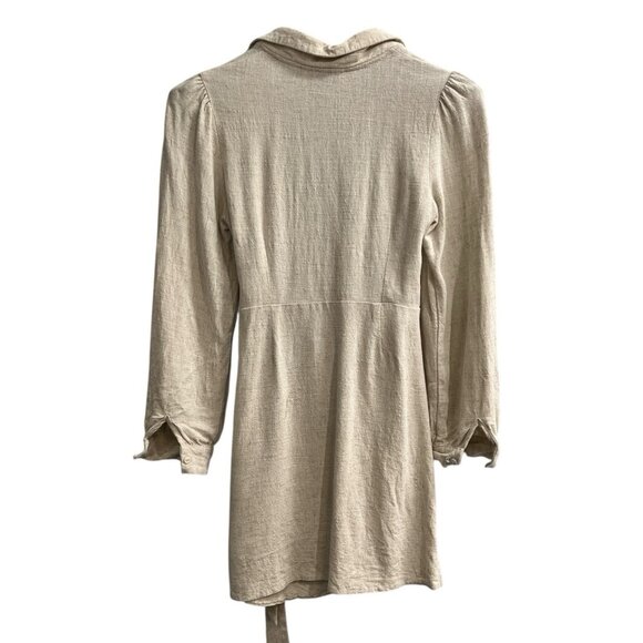 Miss Selfridge Dress Womens US 6 Oatmeal Linen Viscose Blend Wrap Mini Lagenlook - Picture 3 of 10